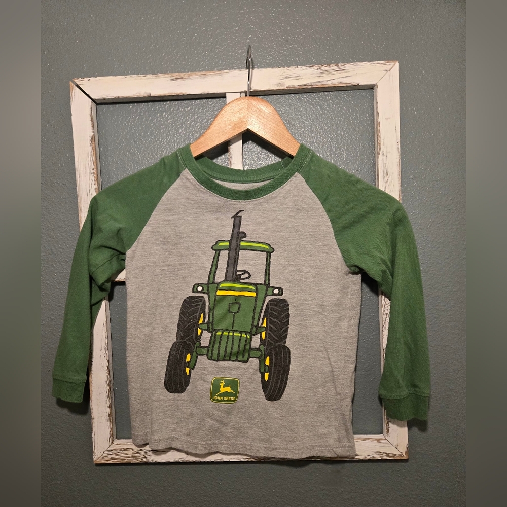 John Deere Toddler Boys Raglan Long Sleeve Tractor Shirt - 4T